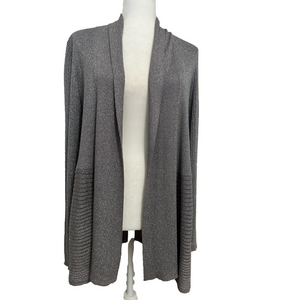 Gray Silver Metallic Open Front Cardigan